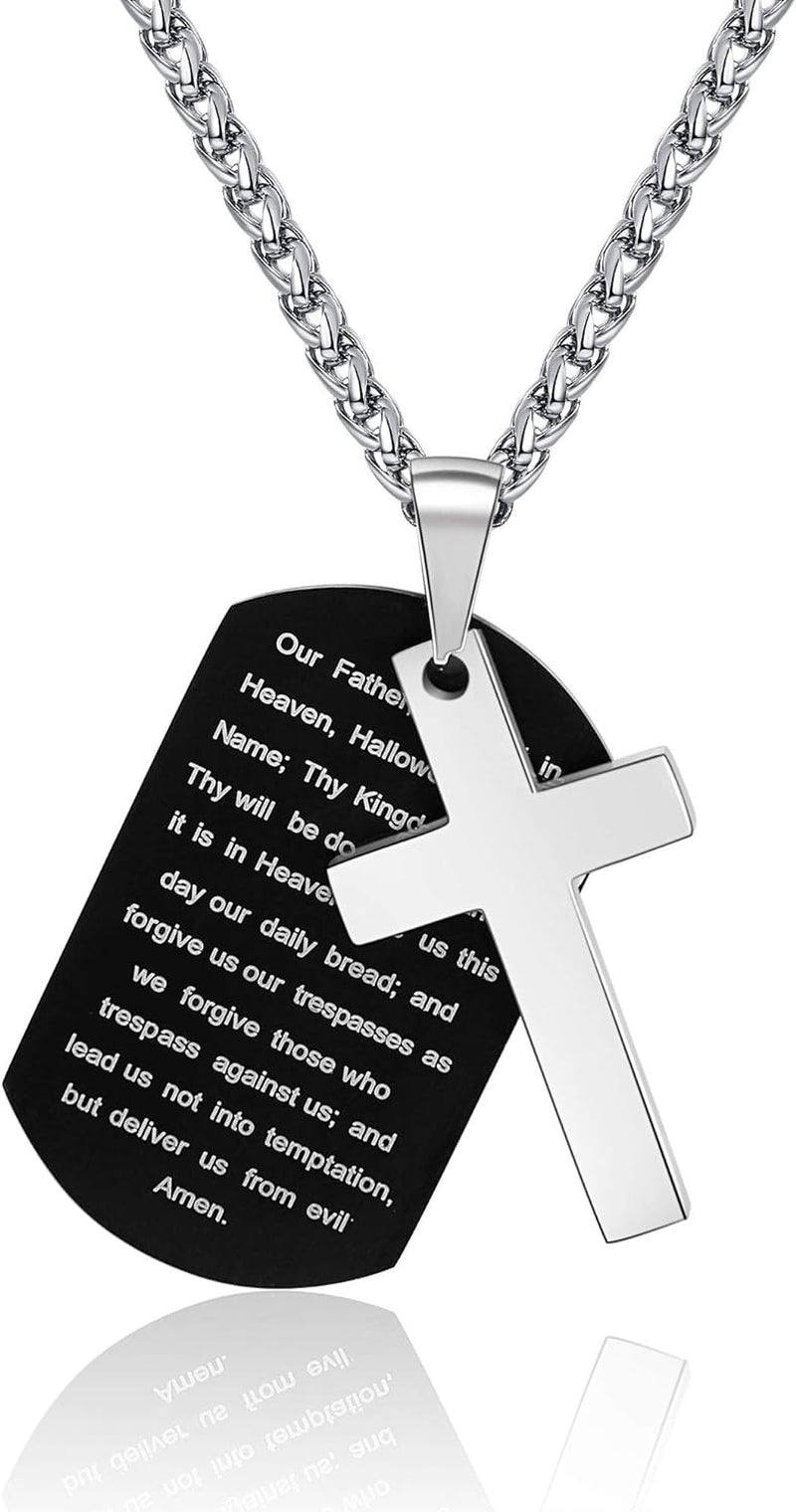 Dog Tag Cross Necklace Gifts for Boys Men, Stainless Steel Bible Verse Pendant Chain Christian Religious Jewelry Gifts