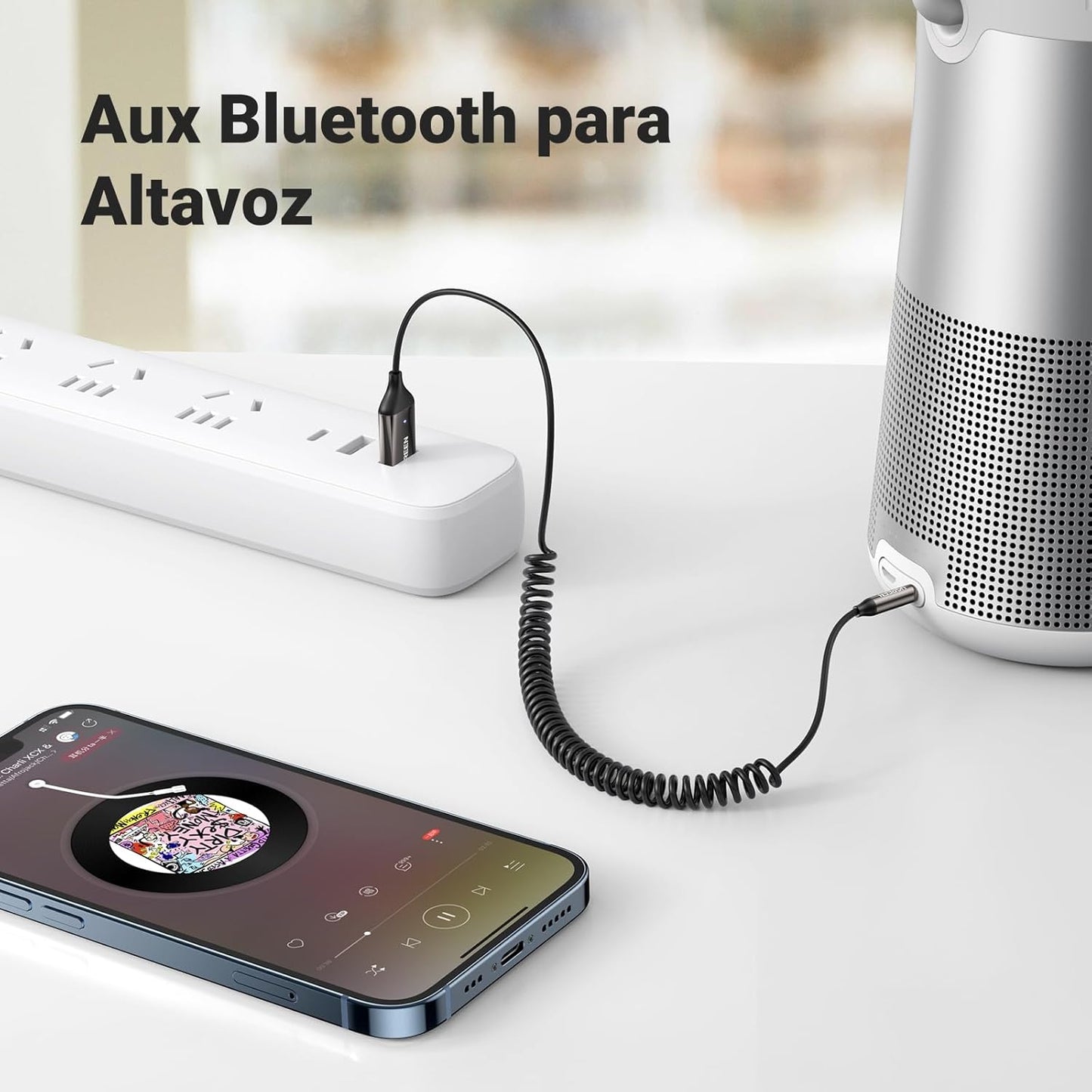 UGREEN Receptor Bluetooth 6.0 Adaptador Jack 3.5Mm Aux Auxiliar Conector Audio Coche Manos Libres, Gris Oscuro