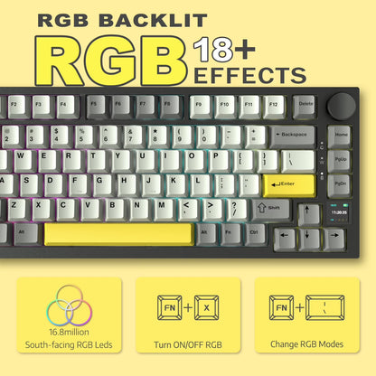 AK820 PRO Mechanical Keyboard with TFT Smart Display&Knob,2.4G Wireless/Bt5.1/Usb-C Wired,75% ANSI Layout,5 Sound Absorbing Foams,Hot-Swap Linear Switch,Rgb Backlit,For PC,MAC (Grey)