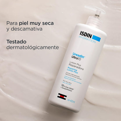 ISDIN Ureadinultra10 Loción plus Reparadora Para Piel Muy Seca Y Descamativa Que Hidrata Intensamente Y Reduce La Descamación Con Urea ISDINY Dexpantenol, Testada Dermatológicamente - 400 Ml