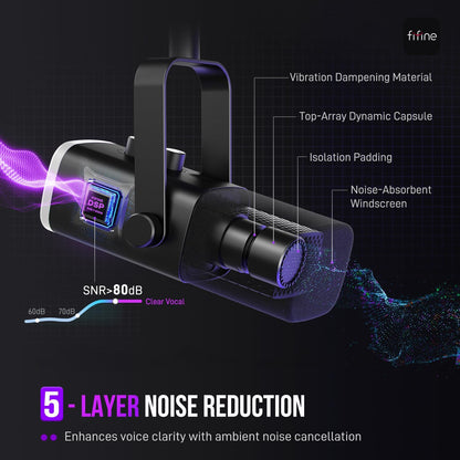 USB/XLR Dynamic Microphone for Podcast Recording, PC Computer Gaming Streaming Mic with RGB Light, Mute Button, Headphones Jack, Desktop Stand, Vocal Mic for Singing Youtube-Ampligame AM8
