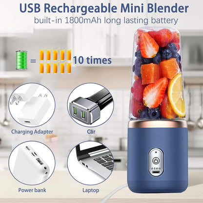 Portable Blender, Personal Blender USB Rchargeable, Mini Blender for Shakes and Smoothies, 400ML Portable Fruit Veggie Juicer Cup with 6 Blades and Travel Lid, Handheld Blender for Travel Gym Kitchen