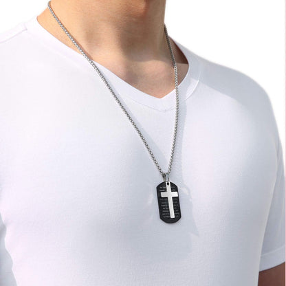 Dog Tag Cross Necklace Gifts for Boys Men, Stainless Steel Bible Verse Pendant Chain Christian Religious Jewelry Gifts