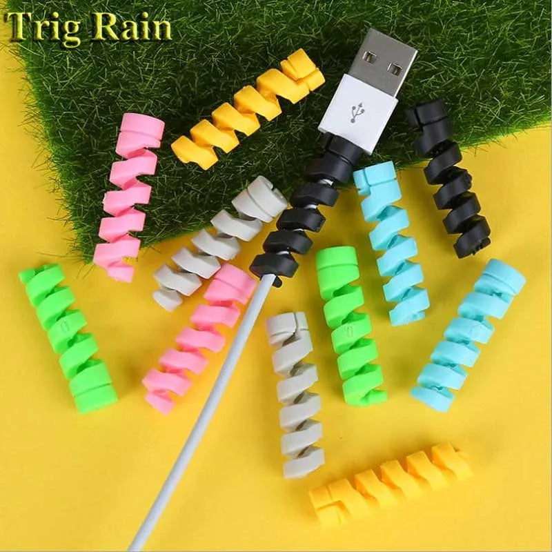 Spiral Cable Protector Data Line Silicone Bobbin Winder Protective for Iphone Samsung Android USB Charging Earphone Case Cover