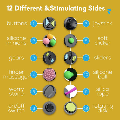 Thefube Fidget Cube with 12 Sides - Handy Anxiety Toys for Kids and Adults - Fidget Dice for Stress Relief & Focus - anti Stress Cube for ADHD, ADD, with Carry Case Black