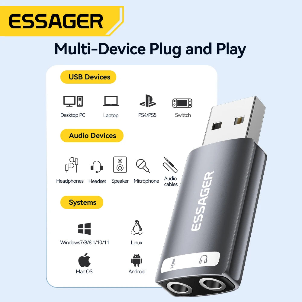 External USB Sound Card to 3.5Mm Mic Headphone Jack Stereo Headset Audio Microphone Adapter Speaker Interface for Laptop