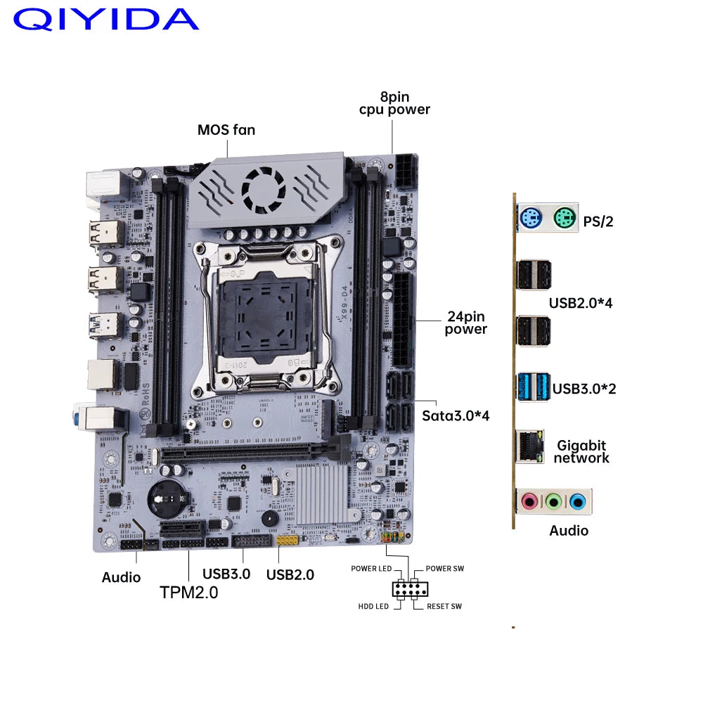 X99 Motherboard D4 TPM2.0 LGA 2011 3 with M.2 Slot Support X99 C612Chip DDR4 Memory SATA3.0 USB3.0 PCI16X