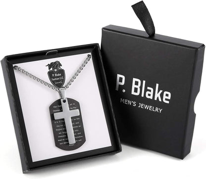 Dog Tag Cross Necklace Gifts for Boys Men, Stainless Steel Bible Verse Pendant Chain Christian Religious Jewelry Gifts