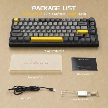 AK820 PRO Mechanical Keyboard with TFT Smart Display&Knob,2.4G Wireless/Bt5.1/Usb-C Wired,75% ANSI Layout,5 Sound Absorbing Foams,Hot-Swap Linear Switch,Rgb Backlit,For PC,MAC (Grey)