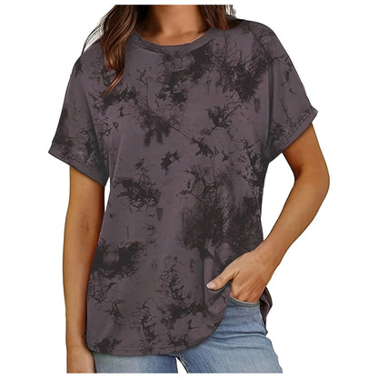 Short Sleeve Shirts for Women Summer Tops 2025 Spring Camouflage Printed Casual Half Sleeve Crew Neck Oversize Loose Fit Tees Shirts