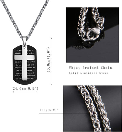Dog Tag Cross Necklace Gifts for Boys Men, Stainless Steel Bible Verse Pendant Chain Christian Religious Jewelry Gifts