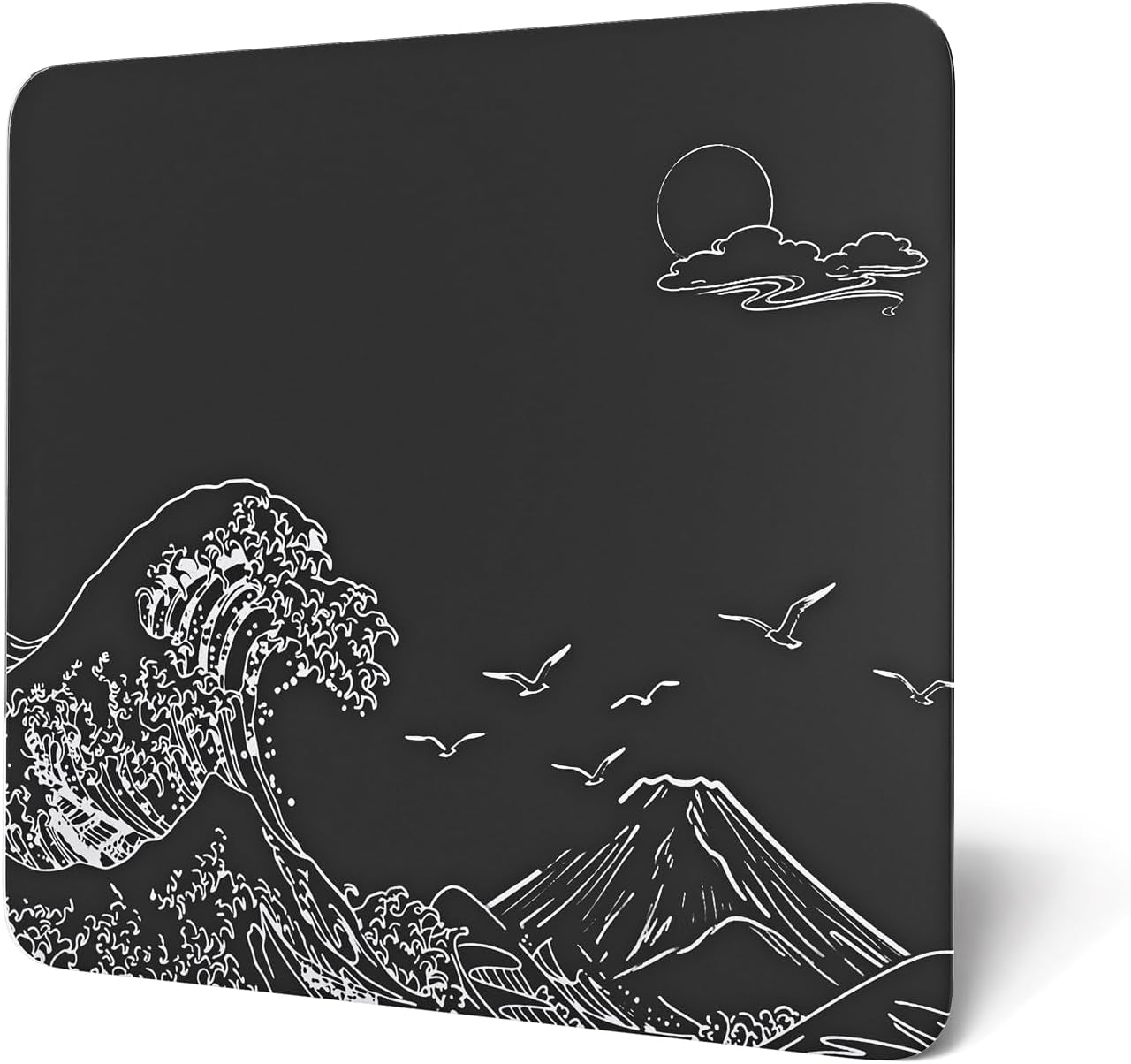 Attack Shark CM05 Contour Glass Gaming Mousepad,Nano-Micro-Etched Texture,Smooth Glass Surface,High Accuracy,Fast-Moving,Anti-Scratch, PU Leather Super Non-Slip Base,Large Size(450×400Mm),Black Waves