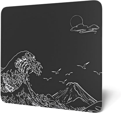 Attack Shark CM05 Contour Glass Gaming Mousepad,Nano-Micro-Etched Texture,Smooth Glass Surface,High Accuracy,Fast-Moving,Anti-Scratch, PU Leather Super Non-Slip Base,Large Size(450×400Mm),Black Waves