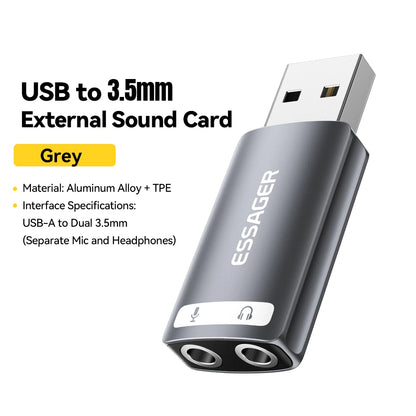 External USB Sound Card to 3.5Mm Mic Headphone Jack Stereo Headset Audio Microphone Adapter Speaker Interface for Laptop