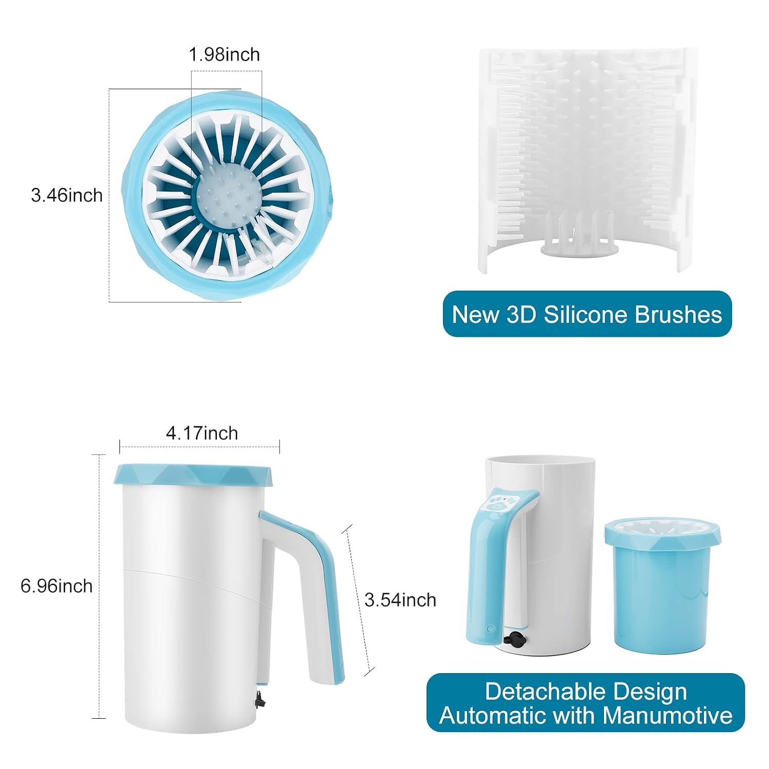 Rechargeable Automatic Dog Paw Cleaner, Dog Paw Washer Cup, 2 in 1 Portable Pet Paw Cleaner with Soft Silicone Brush, 7.4V High Power, Dog Foot Washer Suitable for Big Dog and Cat Grooming (Blue)