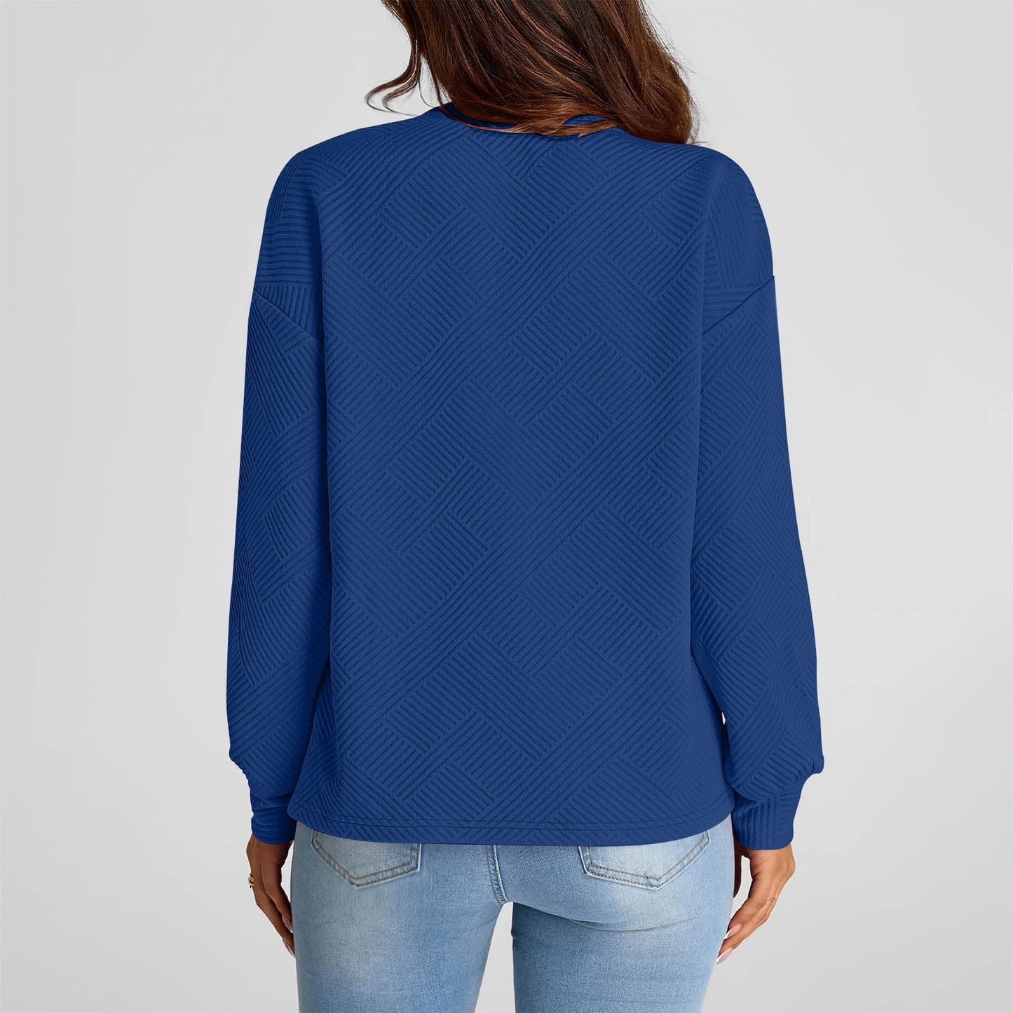 Women'S Casual Textured Sweatshirts 2024 Fall Winter Long Sleeve Blouse Drop Shoulder Crew Neck Pullover Tops with Pocket under $10 Blue,S