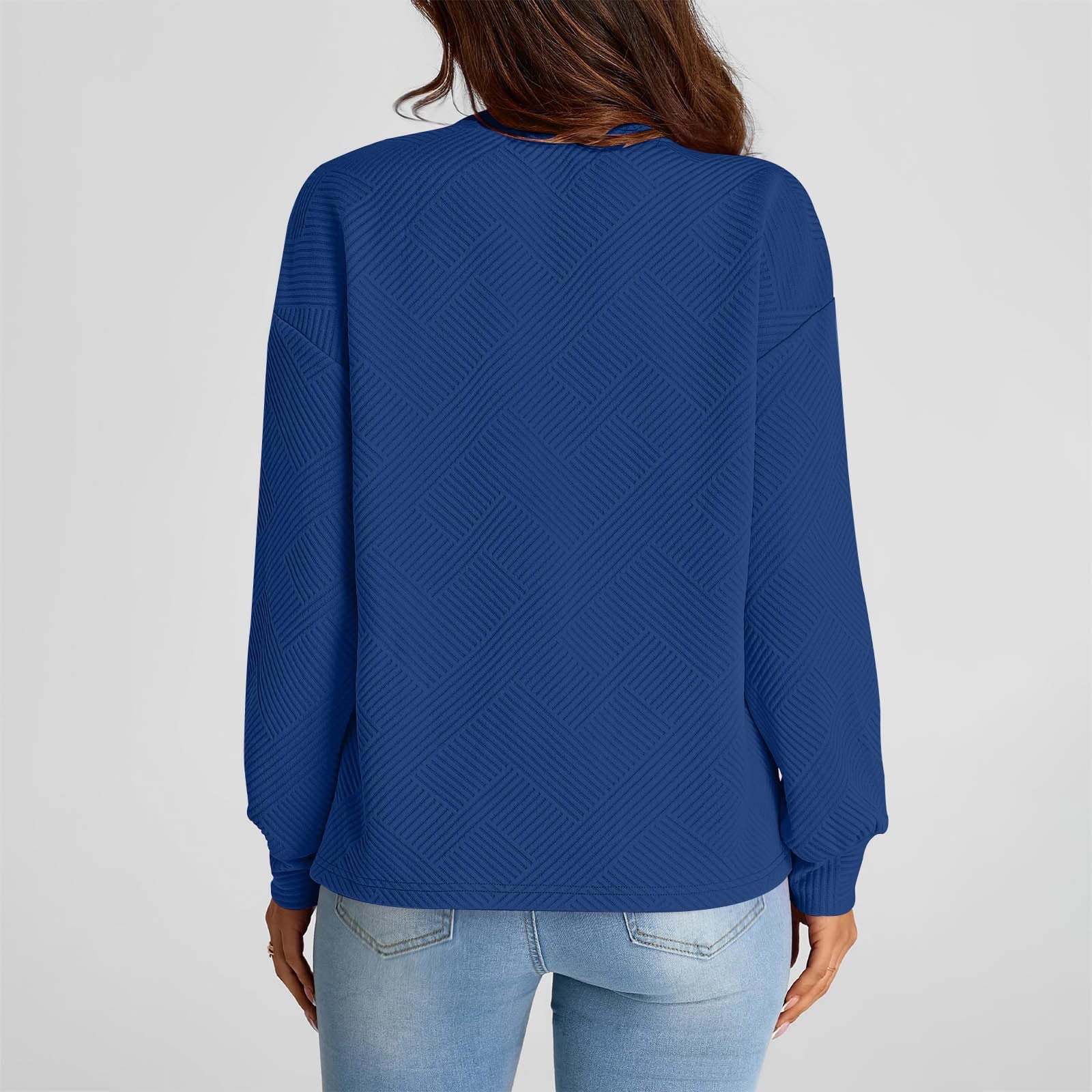 Women'S Casual Textured Sweatshirts 2024 Fall Winter Long Sleeve Blouse Drop Shoulder Crew Neck Pullover Tops with Pocket under $10 Blue,S