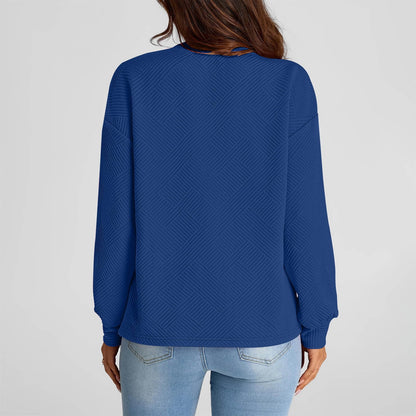 Women'S Casual Textured Sweatshirts 2024 Fall Winter Long Sleeve Blouse Drop Shoulder Crew Neck Pullover Tops with Pocket under $10 Blue,S