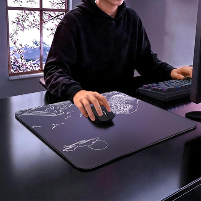 Attack Shark CM05 Contour Glass Gaming Mousepad,Nano-Micro-Etched Texture,Smooth Glass Surface,High Accuracy,Fast-Moving,Anti-Scratch, PU Leather Super Non-Slip Base,Large Size(450×400Mm),Black Waves