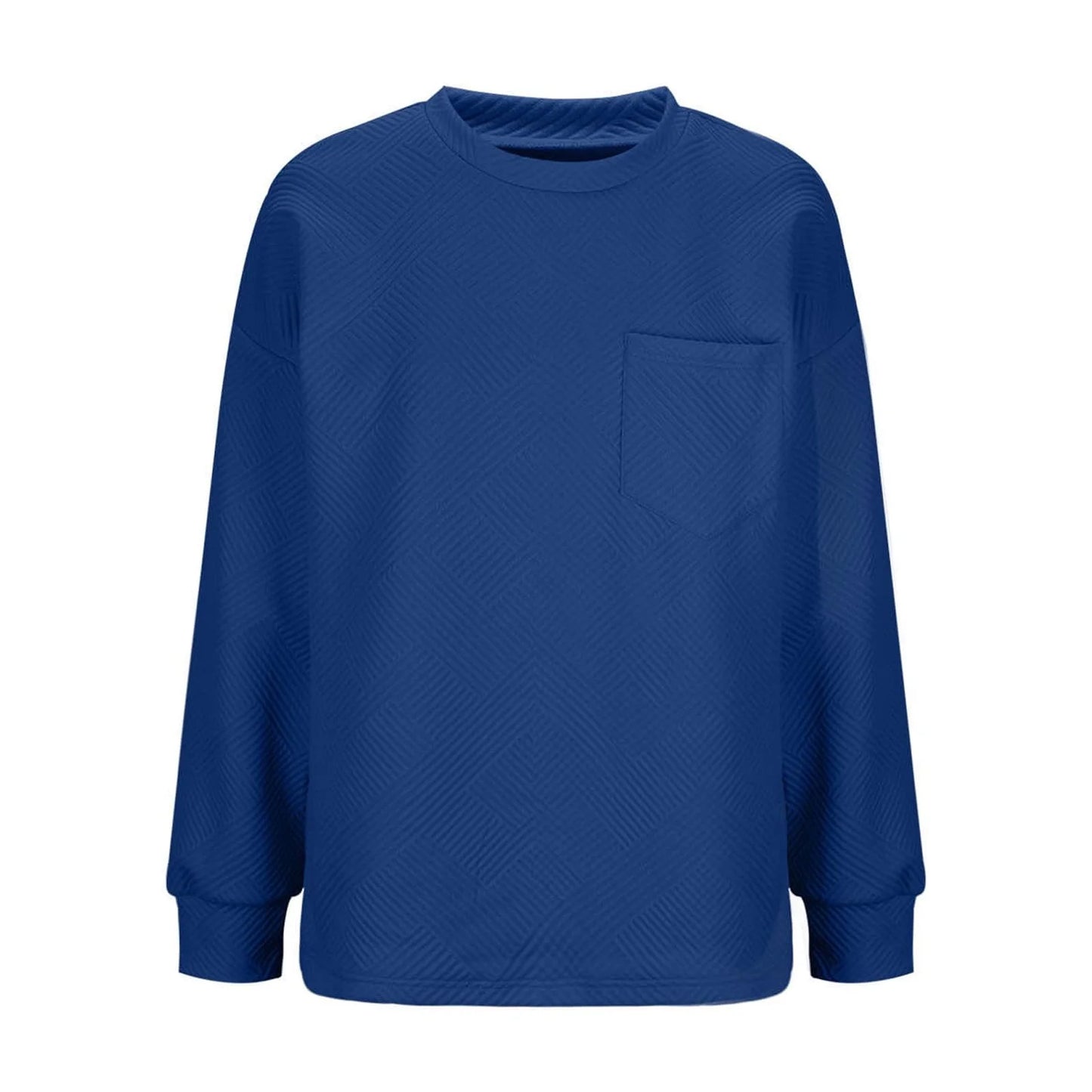 Women'S Casual Textured Sweatshirts 2024 Fall Winter Long Sleeve Blouse Drop Shoulder Crew Neck Pullover Tops with Pocket under $10 Blue,S