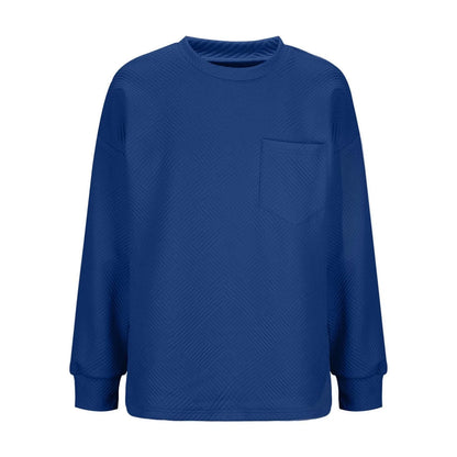 Women'S Casual Textured Sweatshirts 2024 Fall Winter Long Sleeve Blouse Drop Shoulder Crew Neck Pullover Tops with Pocket under $10 Blue,S