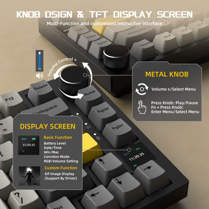 AK820 PRO Mechanical Keyboard with TFT Smart Display&Knob,2.4G Wireless/Bt5.1/Usb-C Wired,75% ANSI Layout,5 Sound Absorbing Foams,Hot-Swap Linear Switch,Rgb Backlit,For PC,MAC (Grey)