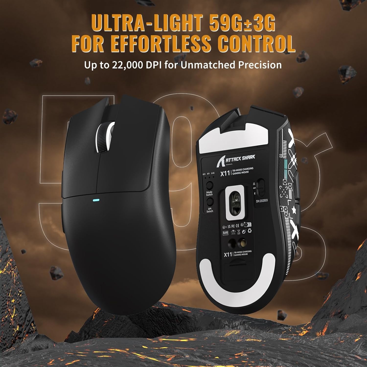 ATTACK SHARK X11&X60HE Mechanical Wireless Gaming Combo,Rapid Trigger Magnetic Switches 8K Keyboard,59G Ultra-Light Mouse with Charging Dock, 22K DPI,PAW3311,RGB Backlit 3-Mode with Coiled Cable-Black