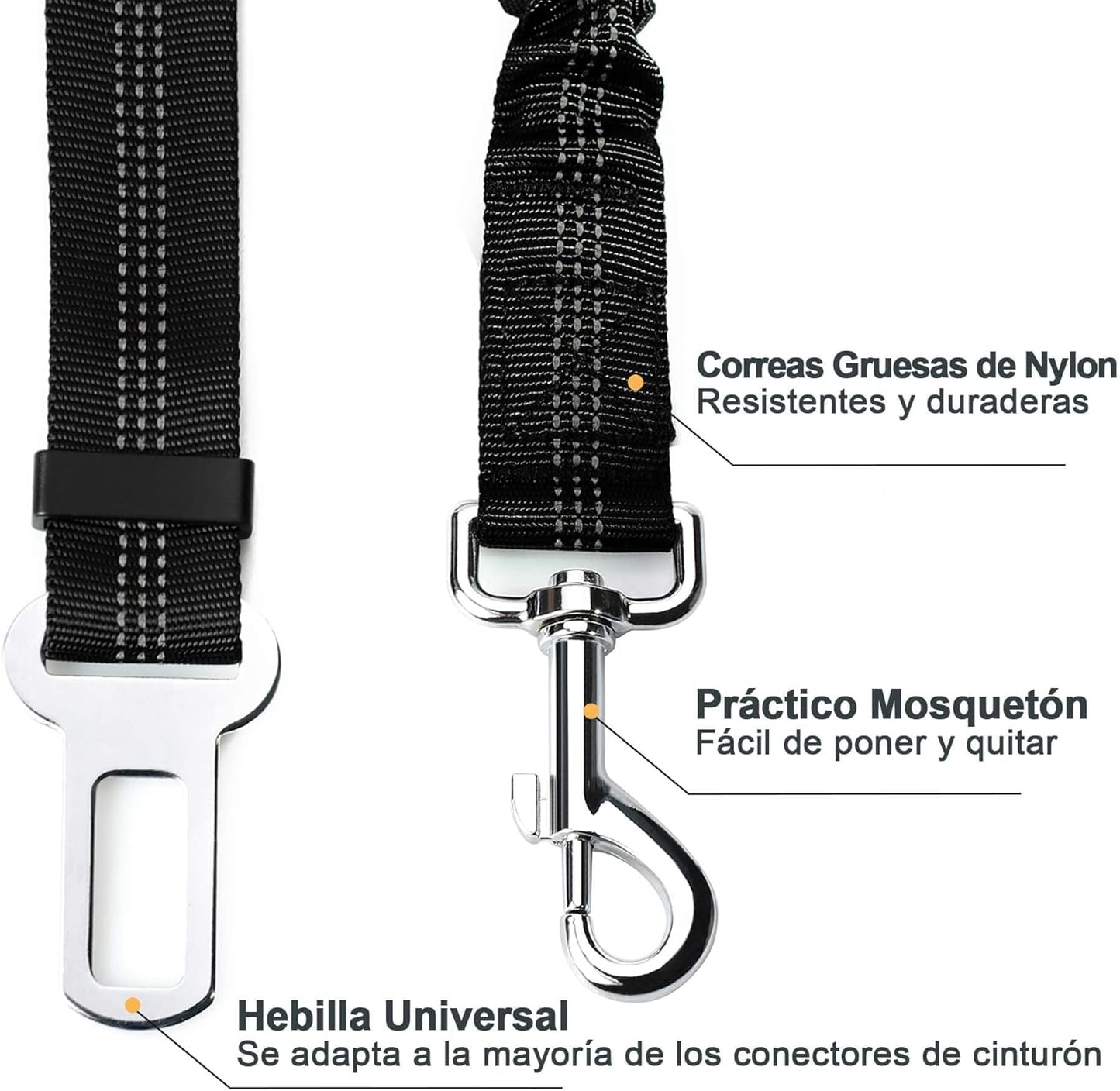 Perro Cinturón De Seguridad, Elástico Ruck Dämp Fung Y Fuerte Mosquetón, Ajustable Perros Correa Alta Seguridad Para Todas Las Razas Perros Y Gatos, Negro