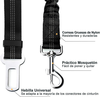 Perro Cinturón De Seguridad, Elástico Ruck Dämp Fung Y Fuerte Mosquetón, Ajustable Perros Correa Alta Seguridad Para Todas Las Razas Perros Y Gatos, Negro