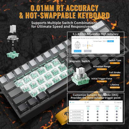 ATTACK SHARK X11&X60HE Mechanical Wireless Gaming Combo,Rapid Trigger Magnetic Switches 8K Keyboard,59G Ultra-Light Mouse with Charging Dock, 22K DPI,PAW3311,RGB Backlit 3-Mode with Coiled Cable-Black