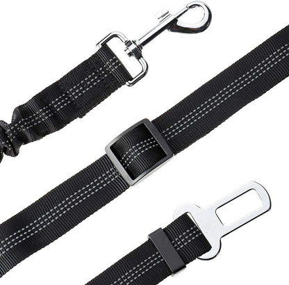 Perro Cinturón De Seguridad, Elástico Ruck Dämp Fung Y Fuerte Mosquetón, Ajustable Perros Correa Alta Seguridad Para Todas Las Razas Perros Y Gatos, Negro