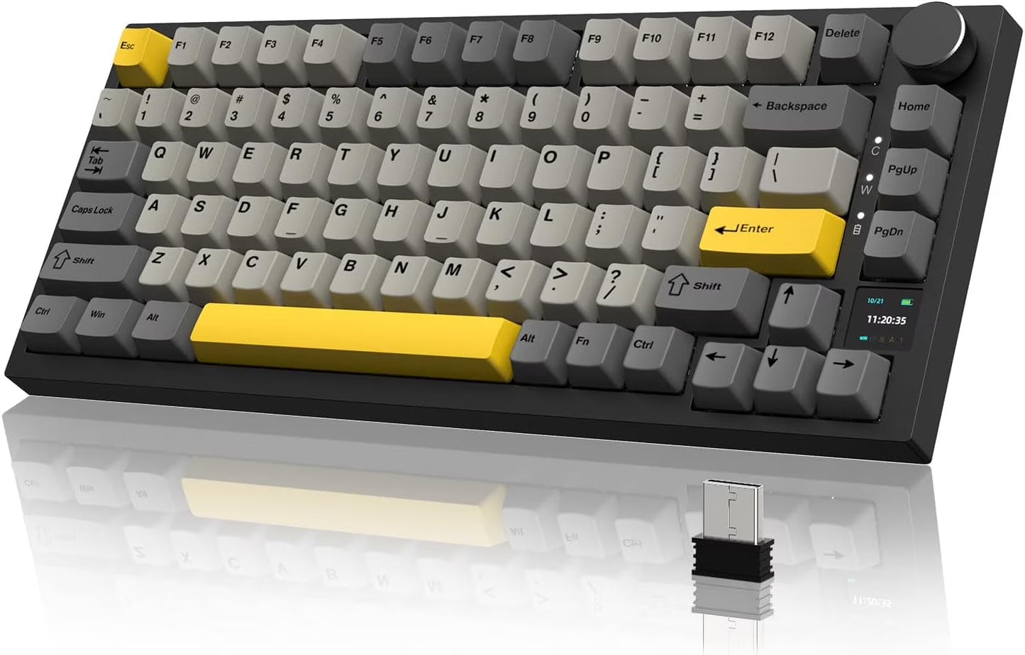 AK820 PRO Mechanical Keyboard with TFT Smart Display&Knob,2.4G Wireless/Bt5.1/Usb-C Wired,75% ANSI Layout,5 Sound Absorbing Foams,Hot-Swap Linear Switch,Rgb Backlit,For PC,MAC (Grey)