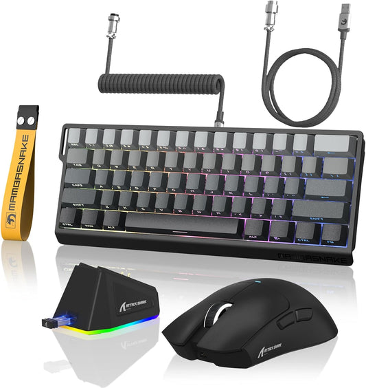 ATTACK SHARK X11&X60HE Mechanical Wireless Gaming Combo,Rapid Trigger Magnetic Switches 8K Keyboard,59G Ultra-Light Mouse with Charging Dock, 22K DPI,PAW3311,RGB Backlit 3-Mode with Coiled Cable-Black